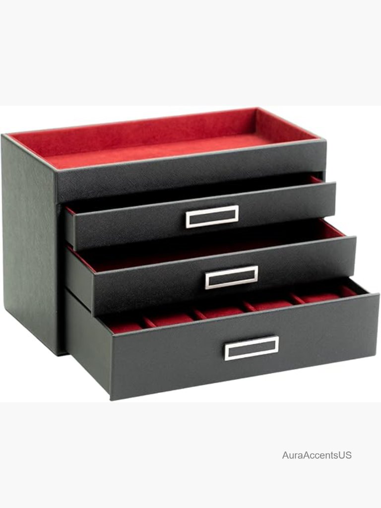 3Tier Faux Leather Watch Jewelry Box Organizer Valet Tray
